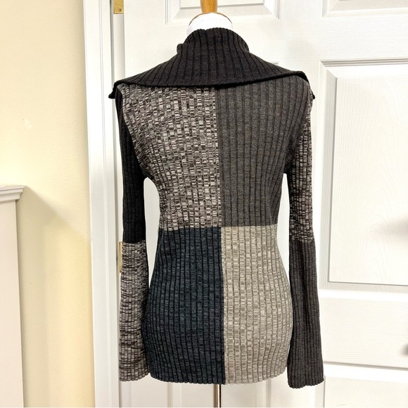 SANDRO Moria Wool Gray colorblock patchwork Sweater sophisticate preppy women XL - Picture 9 of 13